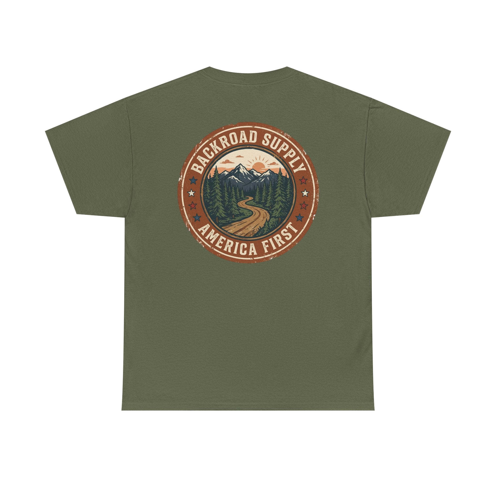 Backroad Supply 'America First' Graphic Tee — Vintage Mountain Road T-Shirt