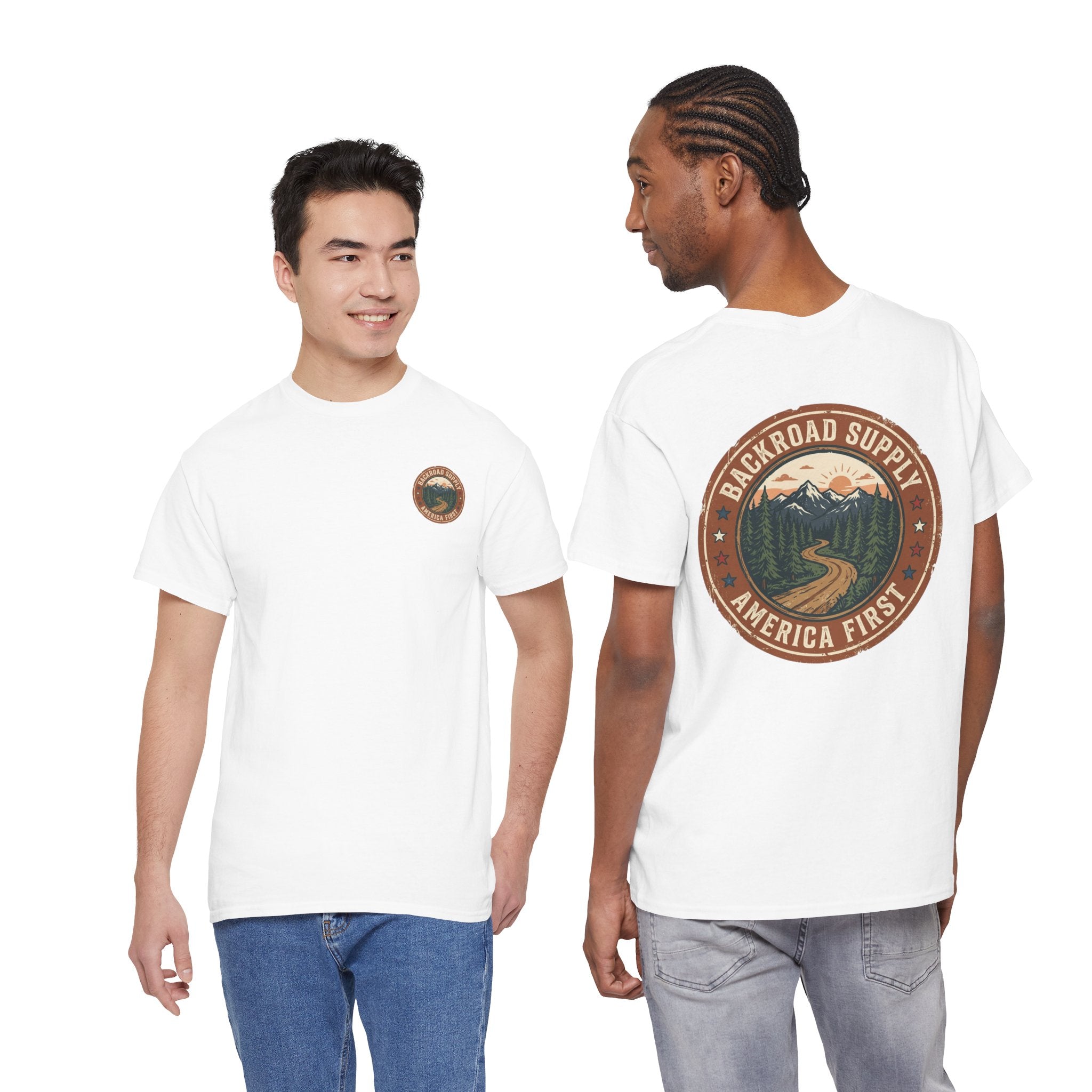 Backroad Supply 'America First' Graphic Tee — Vintage Mountain Road T-Shirt