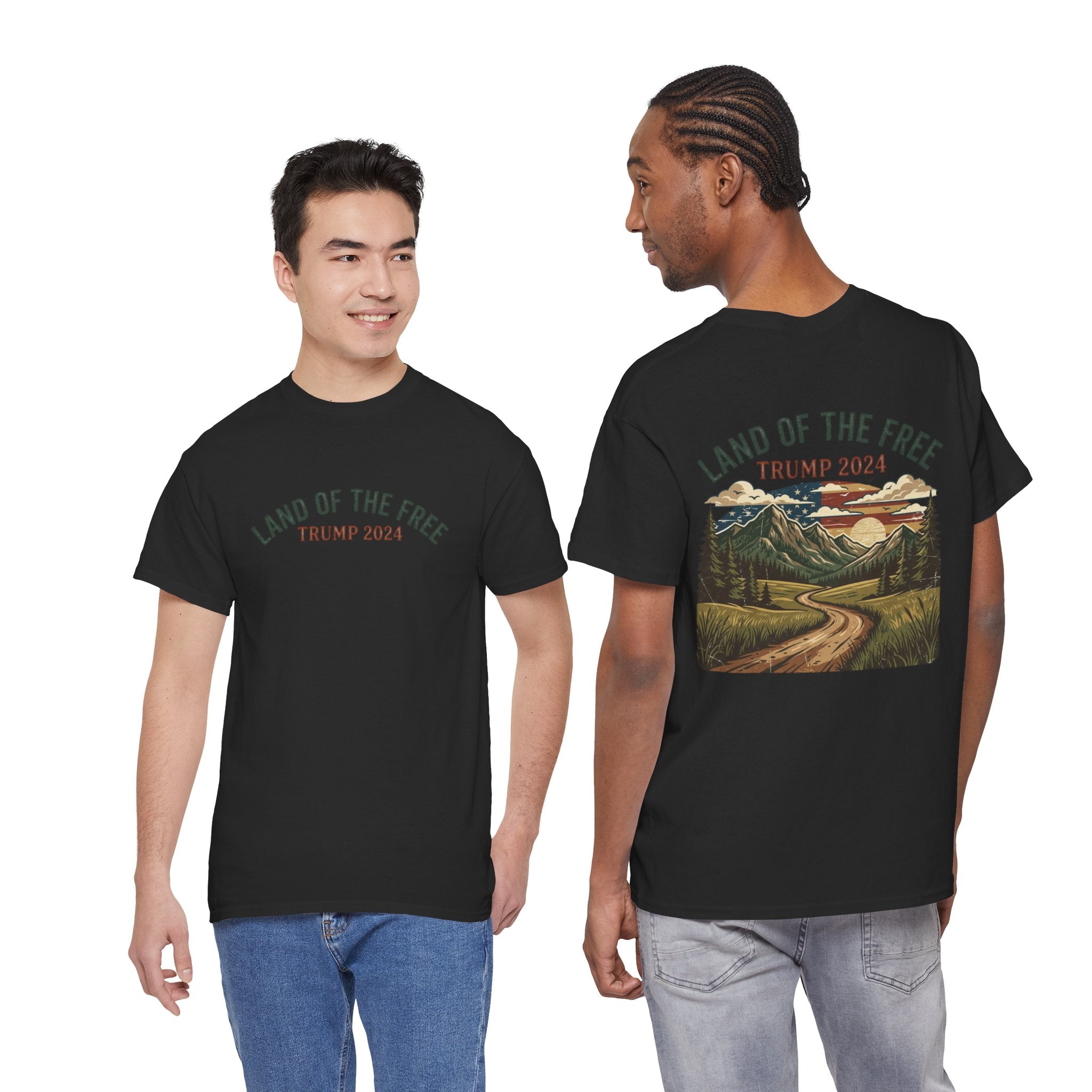 Land of the Free Graphic Tee – Vintage Mountain Campaign Design