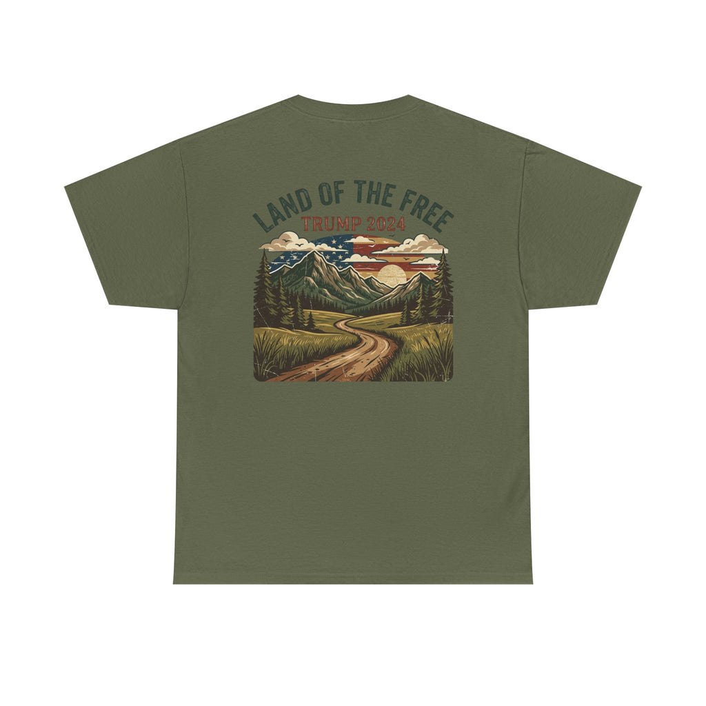 Land of the Free Graphic Tee – Vintage Mountain Campaign Design