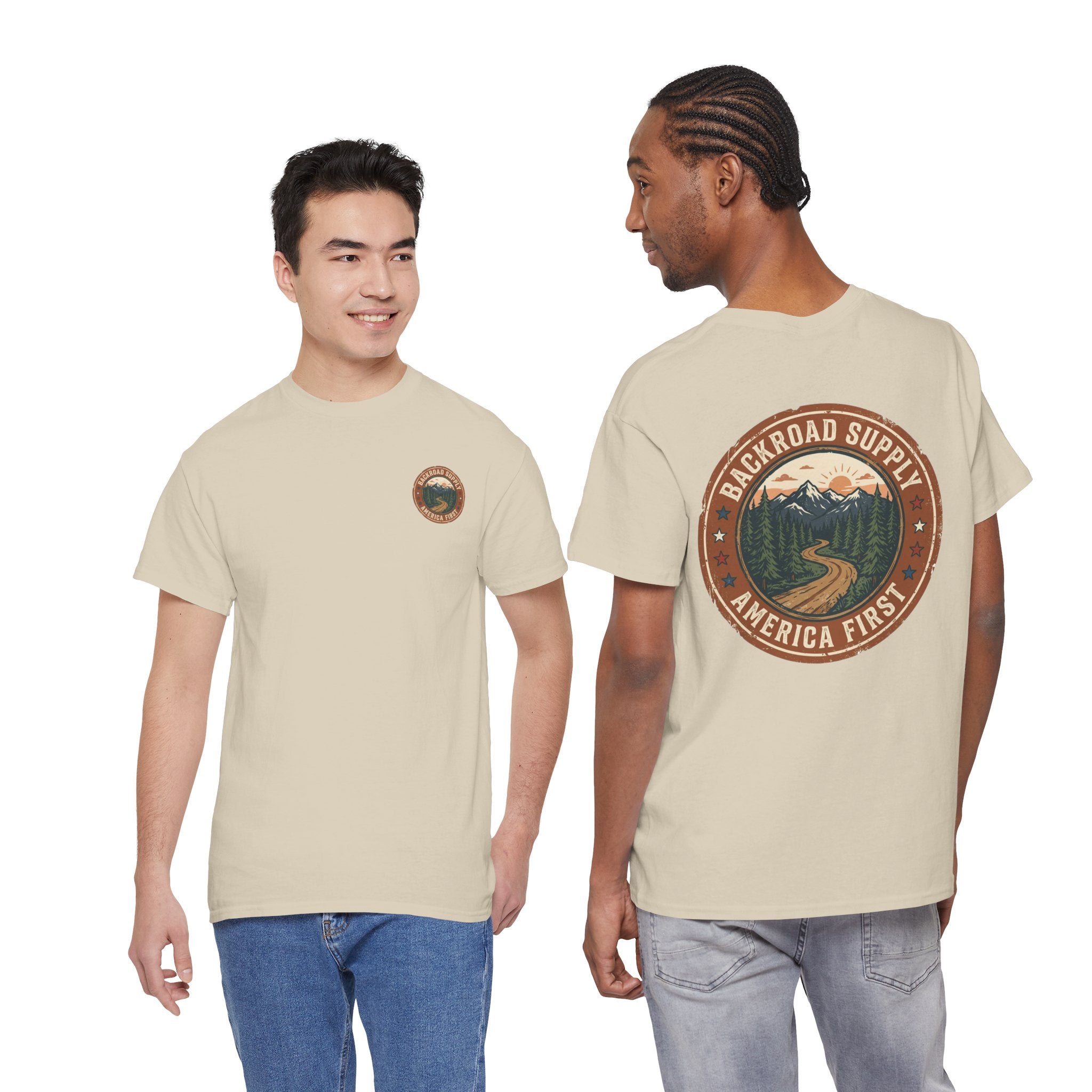 Backroad Supply 'America First' Graphic Tee — Vintage Mountain Road T-Shirt