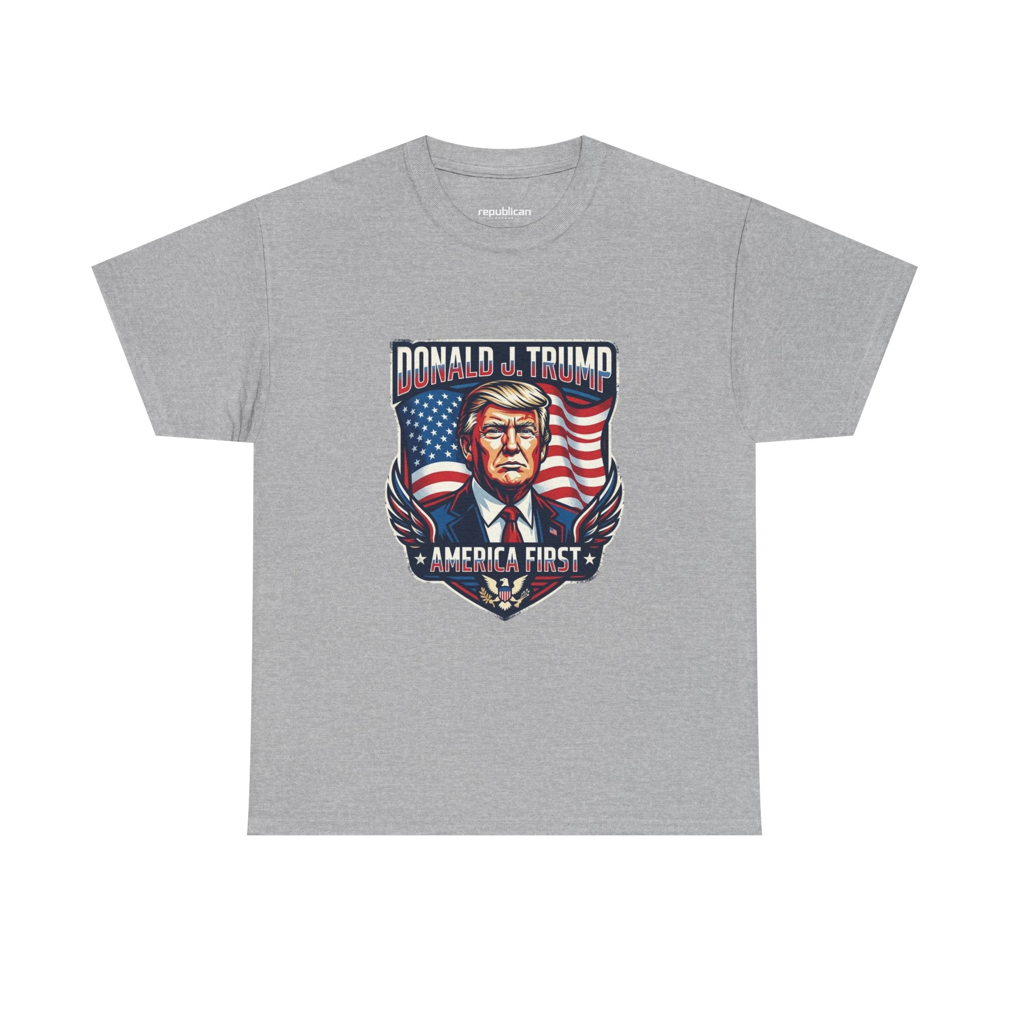 Political Graphic Tee — "America First" Patriotic President Portrait T‑Shirt