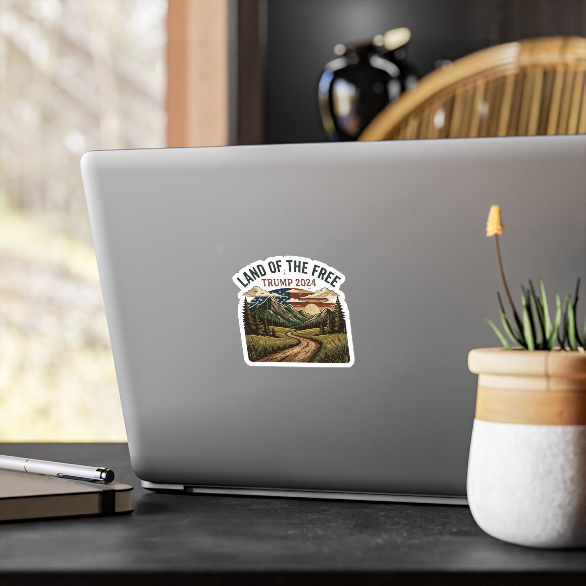 Land of the Free Trump 2024 Vinyl Sticker — Scenic Outdoor Kiss-Cut Decal