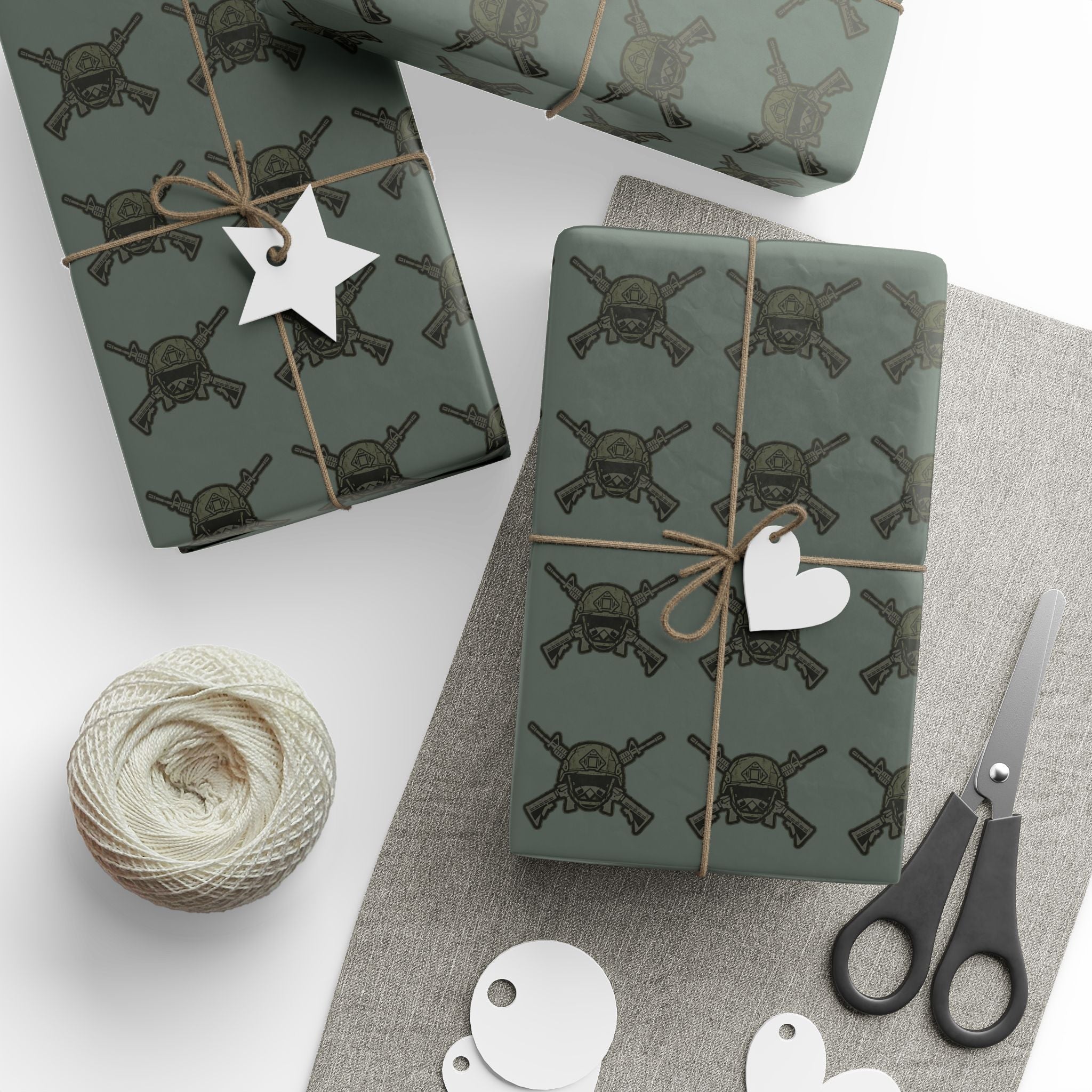 Wrapping Paper - Olive Green Viking Helmet Pattern Gift Wrap
