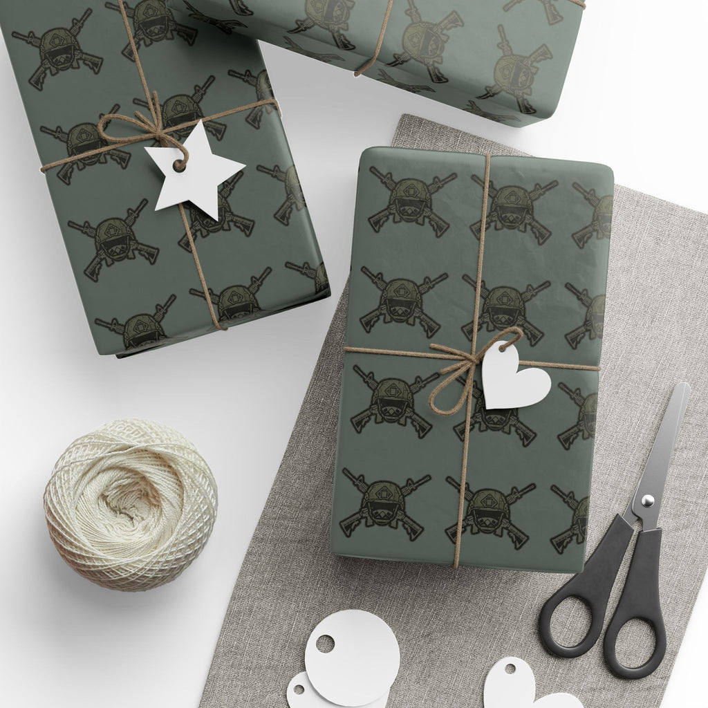 Wrapping Paper - Olive Green Viking Helmet Pattern Gift Wrap