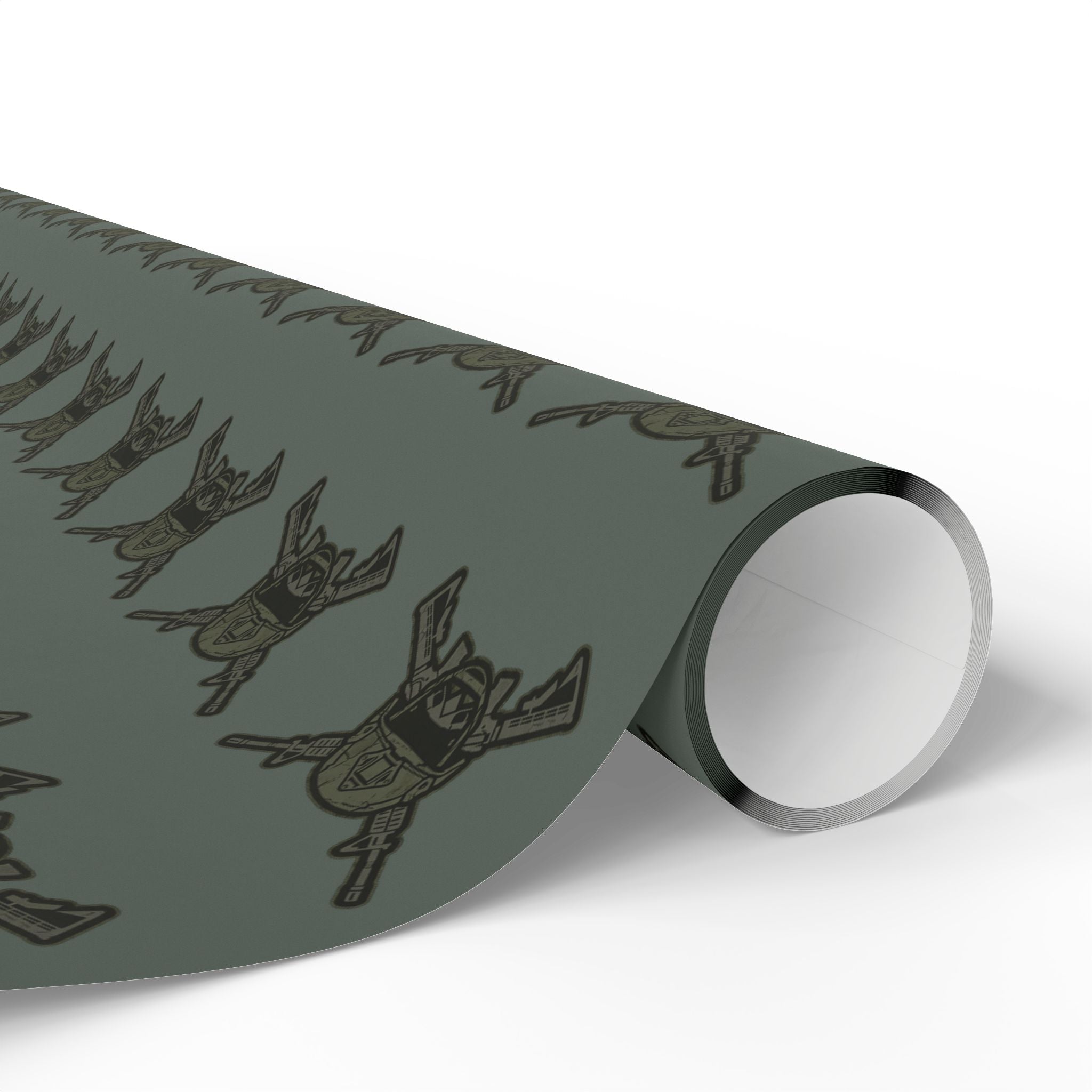 Wrapping Paper - Olive Green Viking Helmet Pattern Gift Wrap