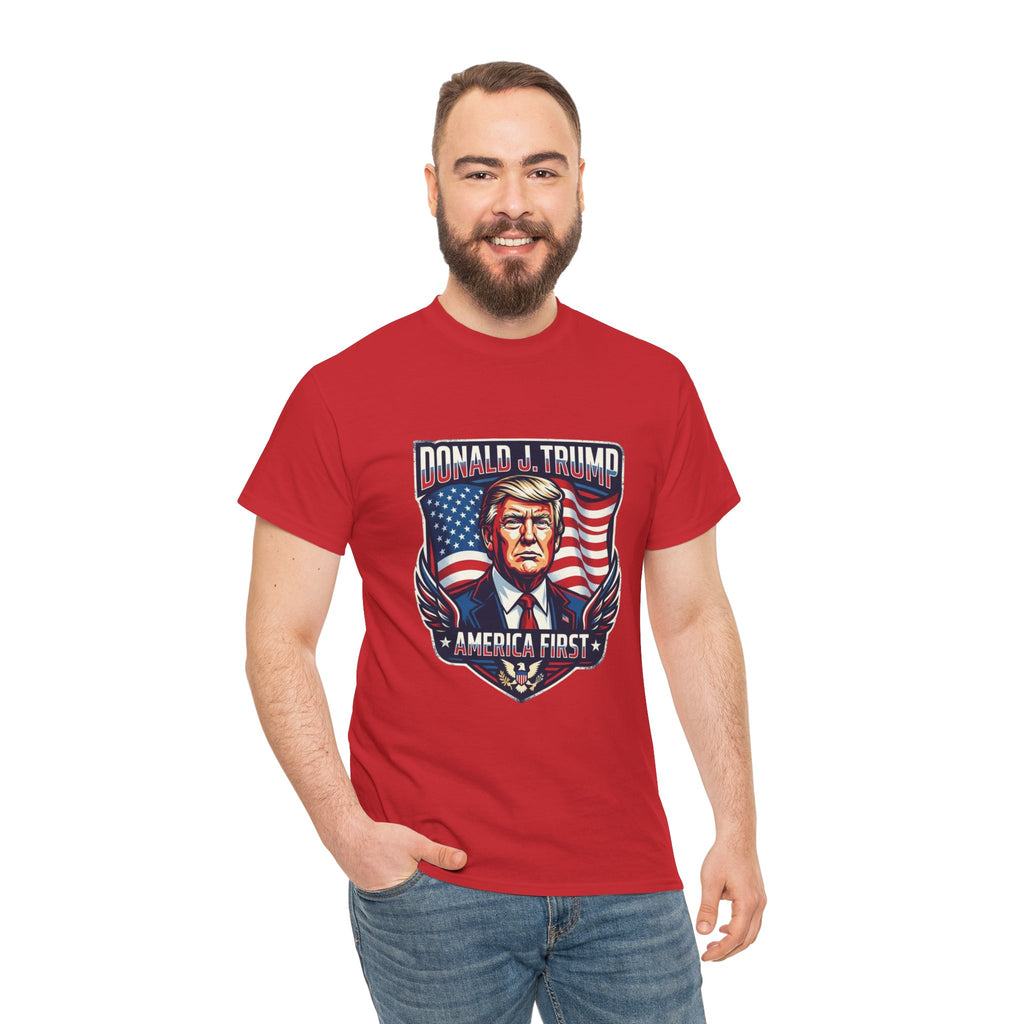 Political Graphic Tee — "America First" Patriotic President Portrait T‑Shirt