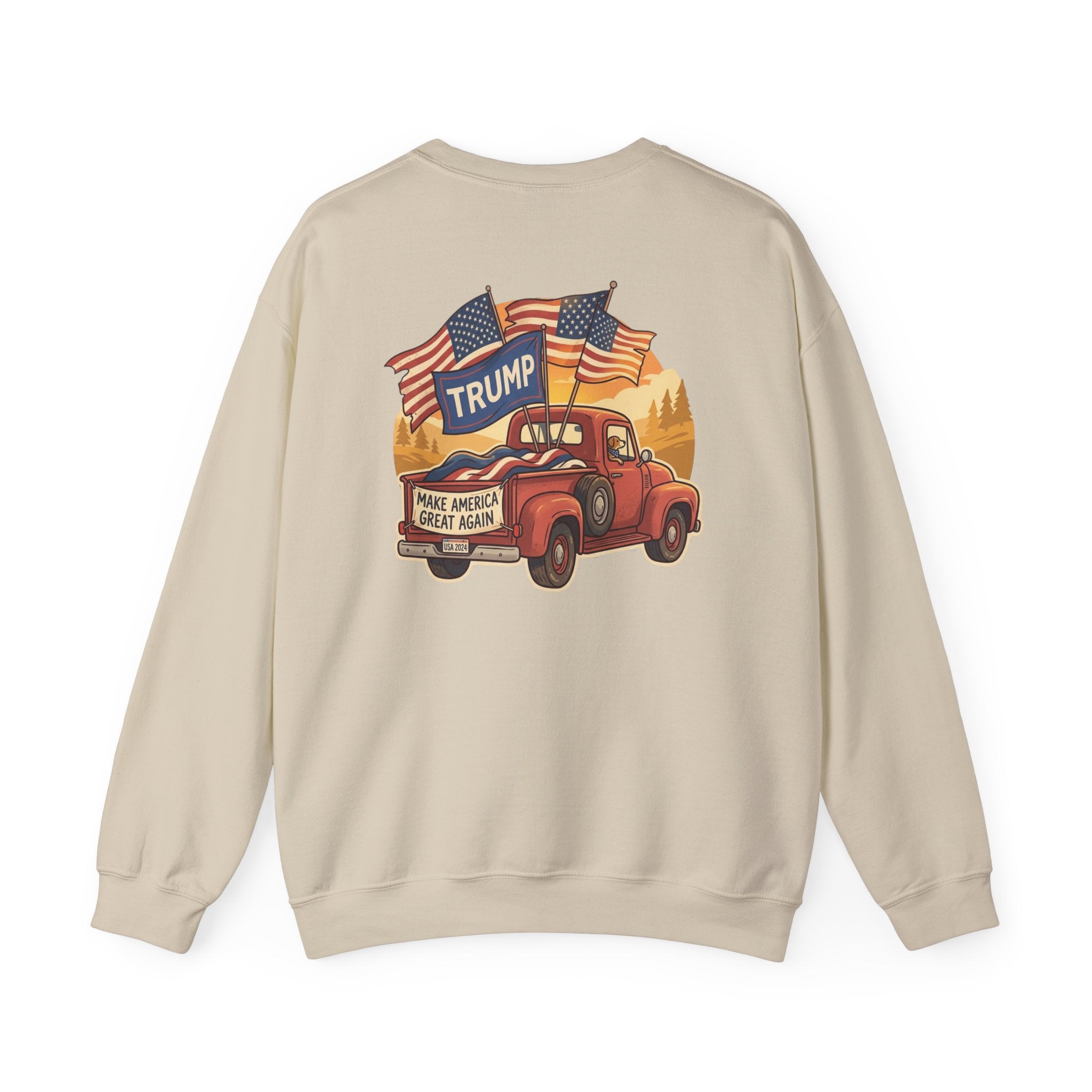 Crewneck Sweatshirt - Vintage Truck with Trump Flags | Make America Great Again Pullover