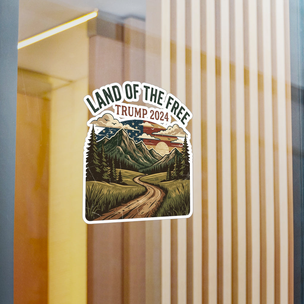 Land of the Free Trump 2024 Vinyl Sticker — Scenic Outdoor Kiss-Cut Decal