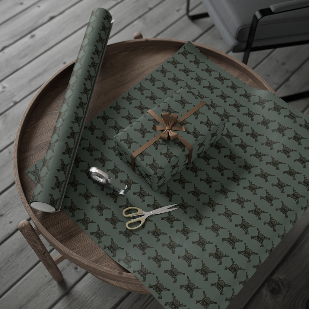 Wrapping Paper - Olive Green Viking Helmet Pattern Gift Wrap