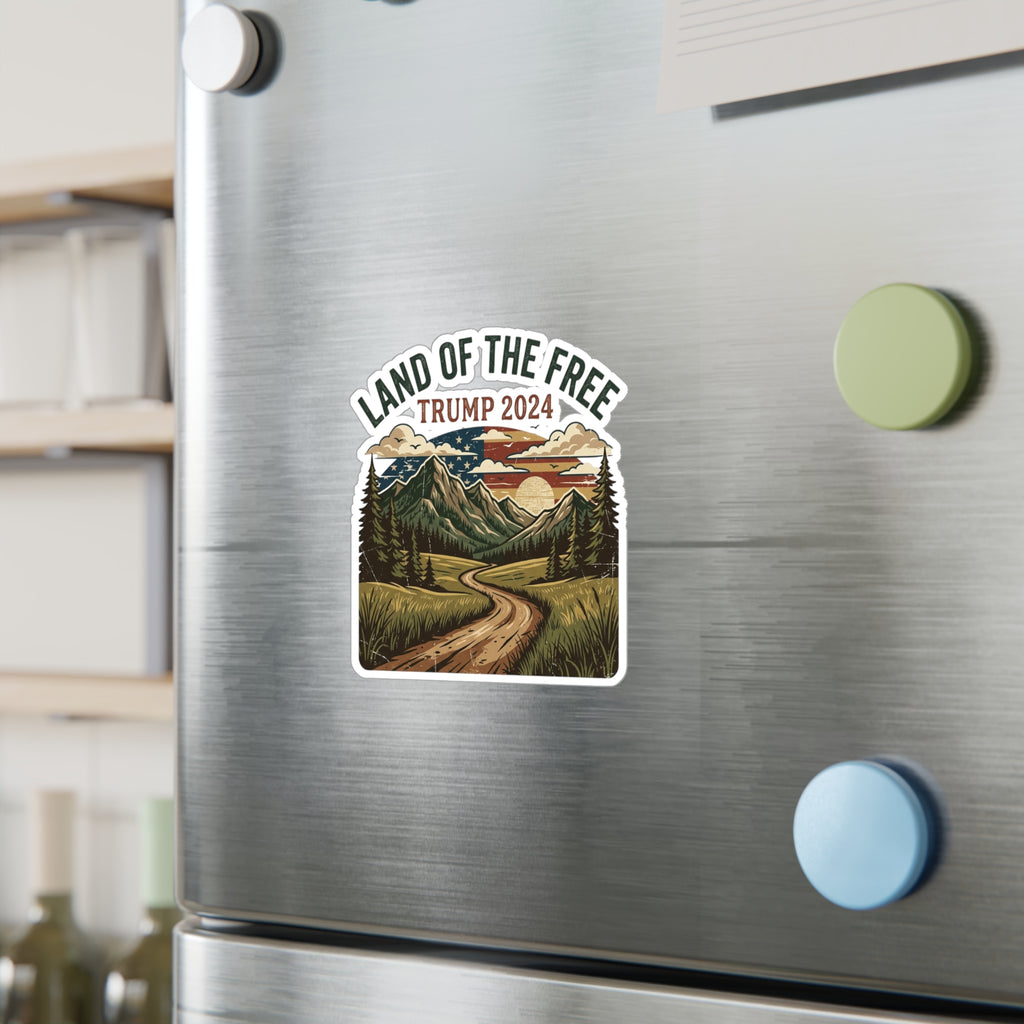 Land of the Free Trump 2024 Vinyl Sticker — Scenic Outdoor Kiss-Cut Decal