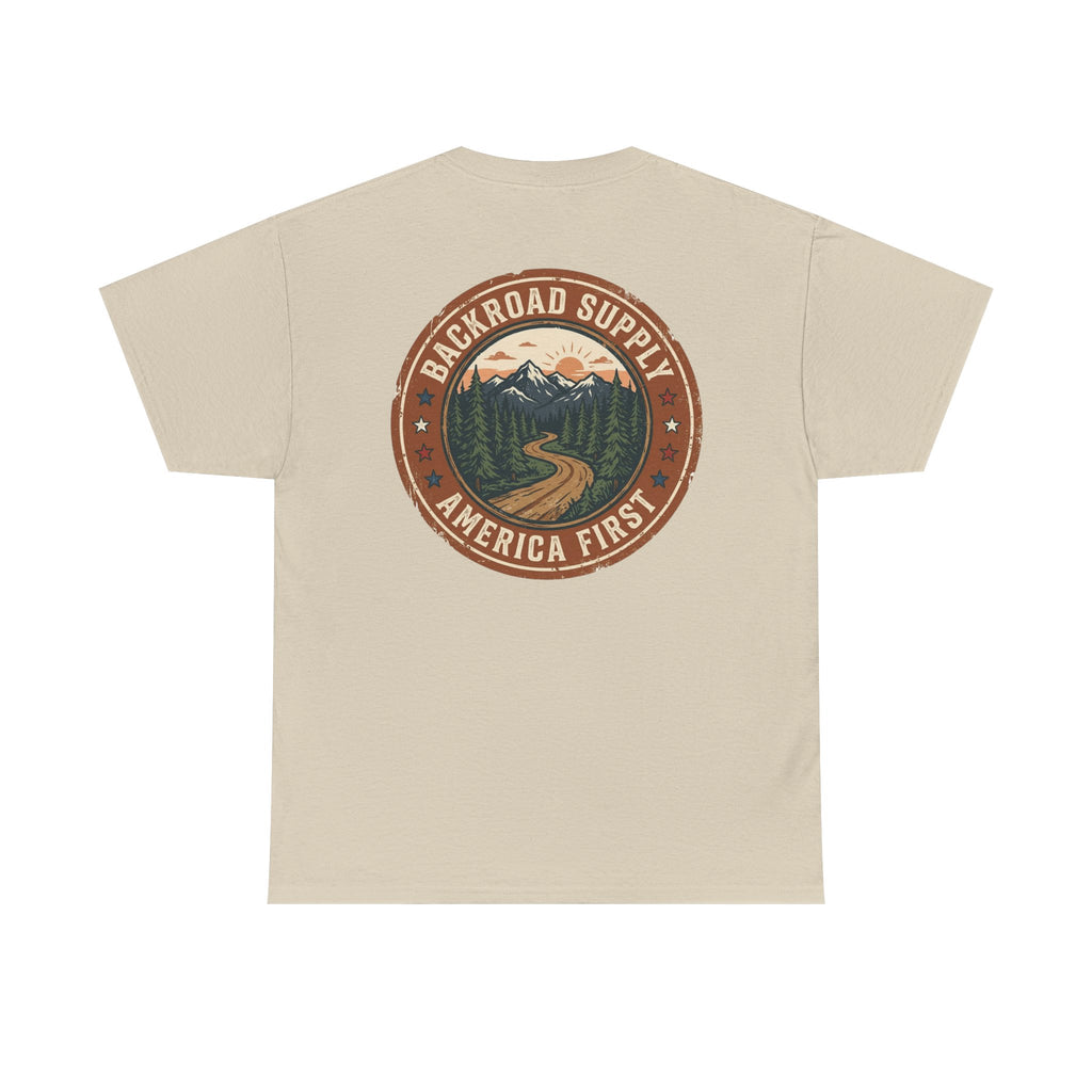 Backroad Supply 'America First' Graphic Tee — Vintage Mountain Road T-Shirt