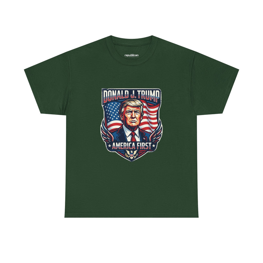 Political Graphic Tee — "America First" Patriotic President Portrait T‑Shirt