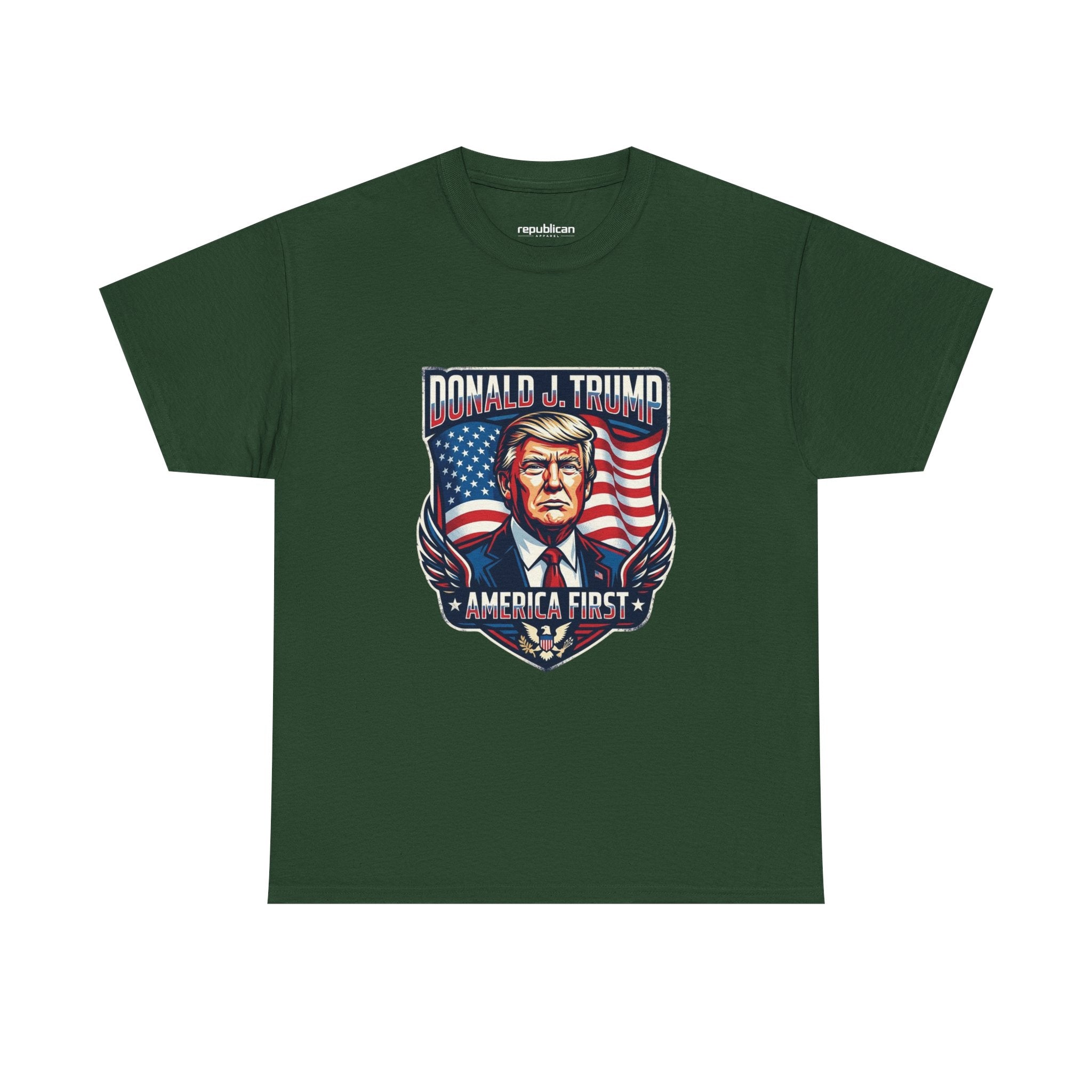 Political Graphic Tee — "America First" Patriotic President Portrait T‑Shirt