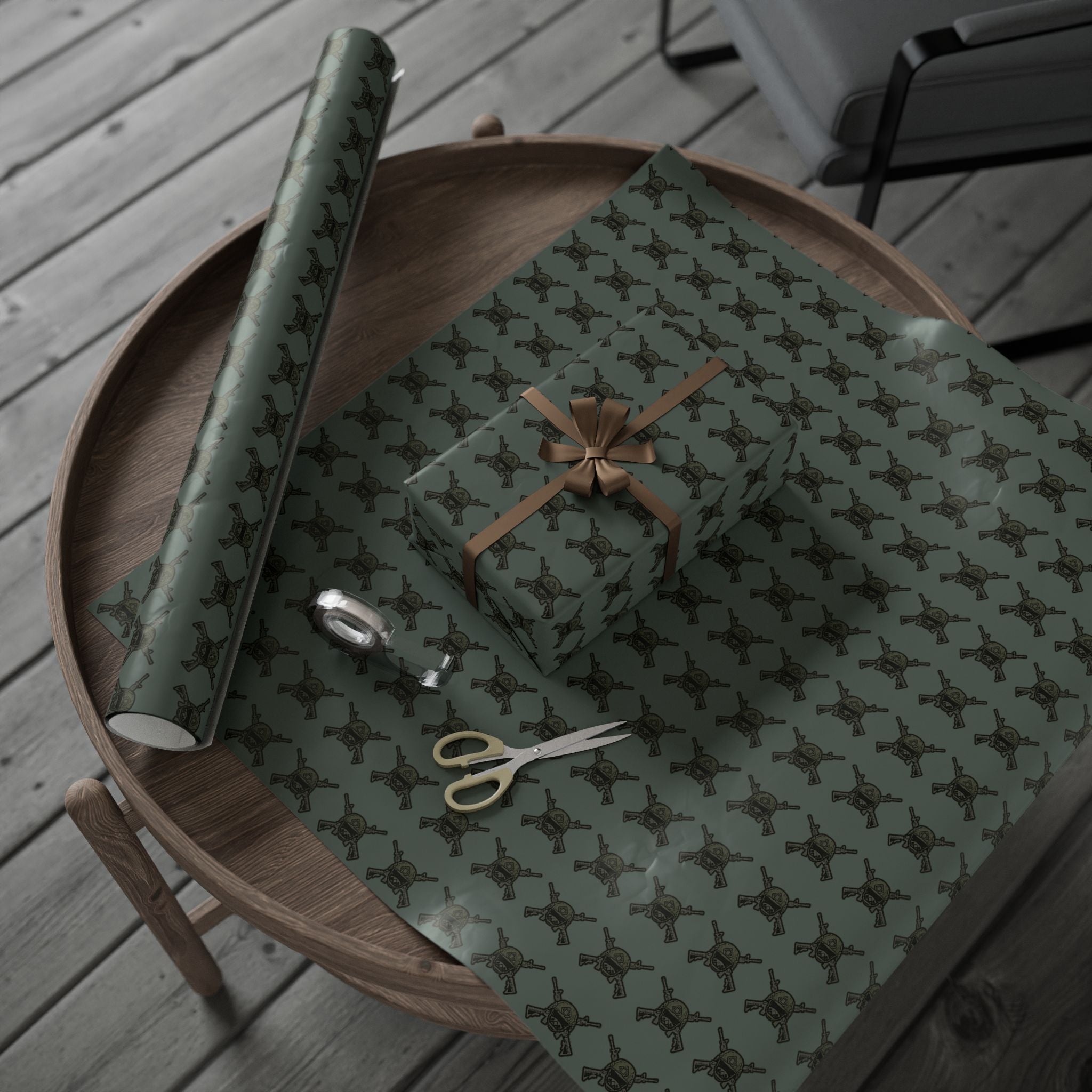 Wrapping Paper - Olive Green Viking Helmet Pattern Gift Wrap