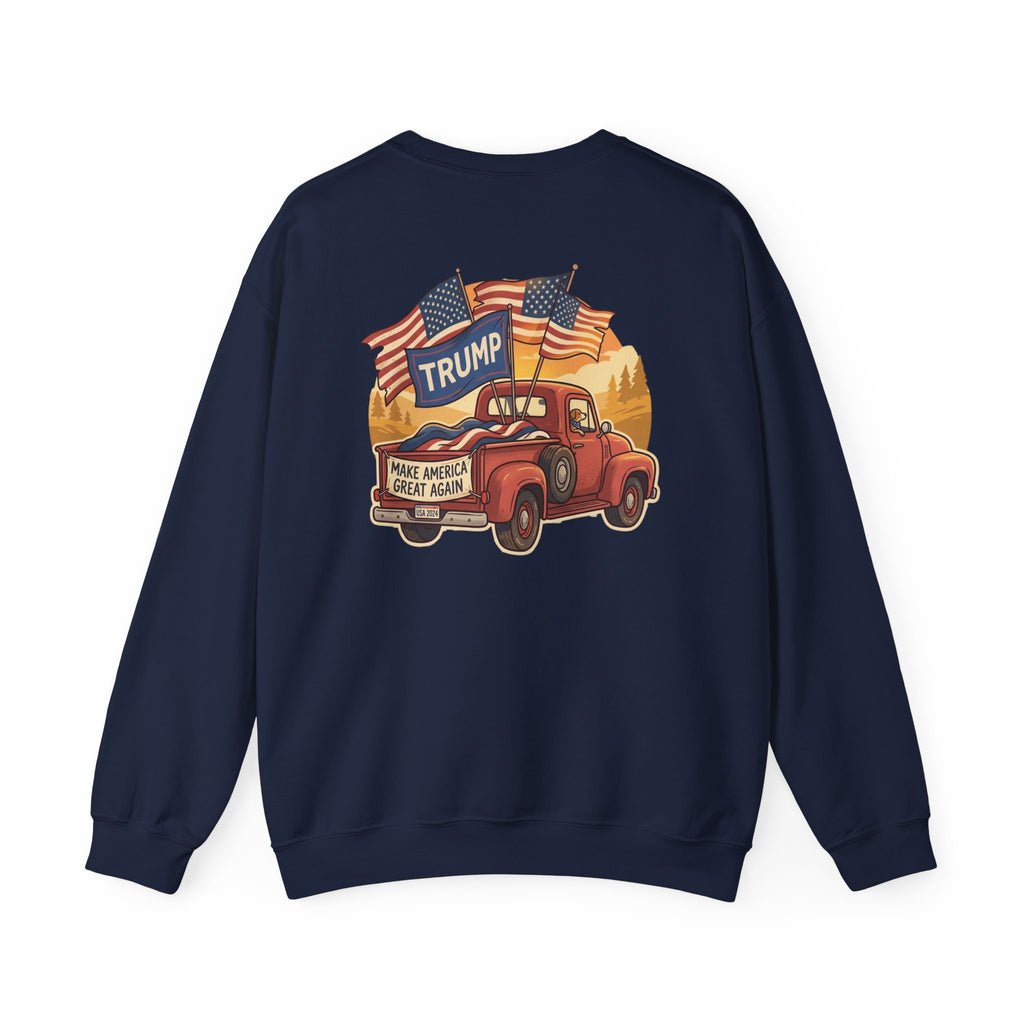 Crewneck Sweatshirt - Vintage Truck with Trump Flags | Make America Great Again Pullover