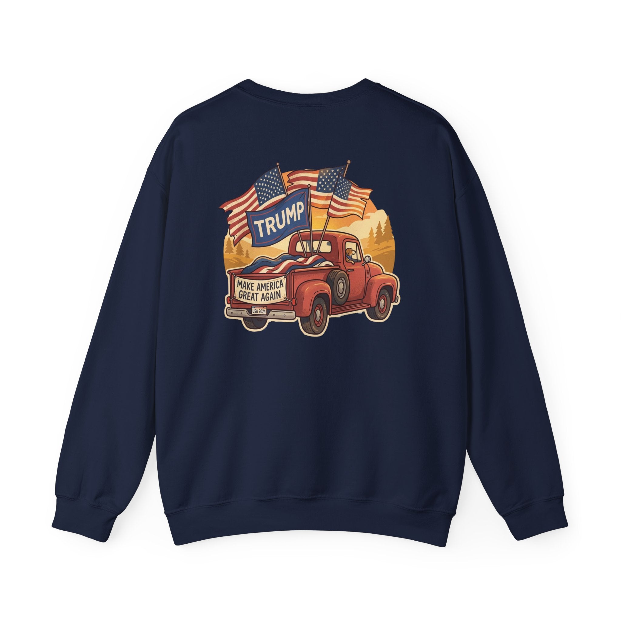 Crewneck Sweatshirt - Vintage Truck with Trump Flags | Make America Great Again Pullover