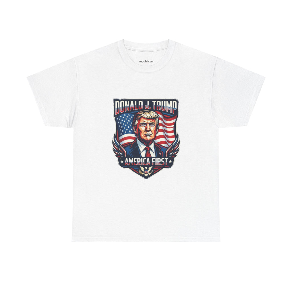 Political Graphic Tee — "America First" Patriotic President Portrait T‑Shirt