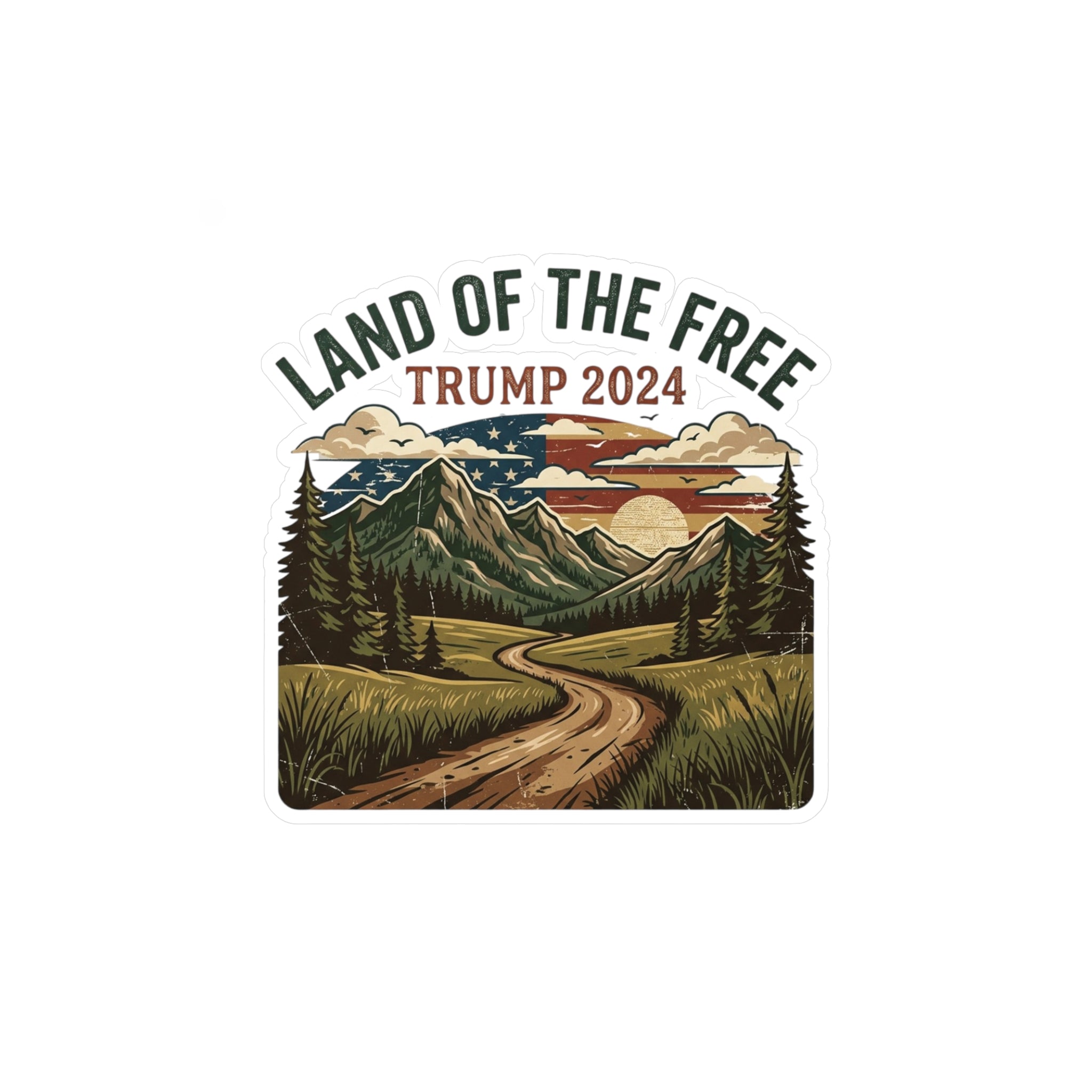 Land of the Free Trump 2024 Vinyl Sticker — Scenic Outdoor Kiss-Cut Decal