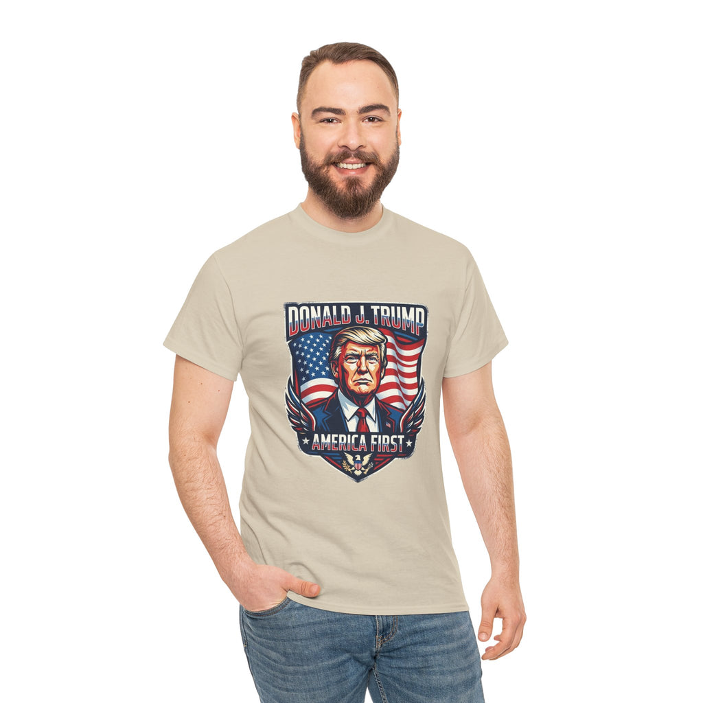 Political Graphic Tee — "America First" Patriotic President Portrait T‑Shirt