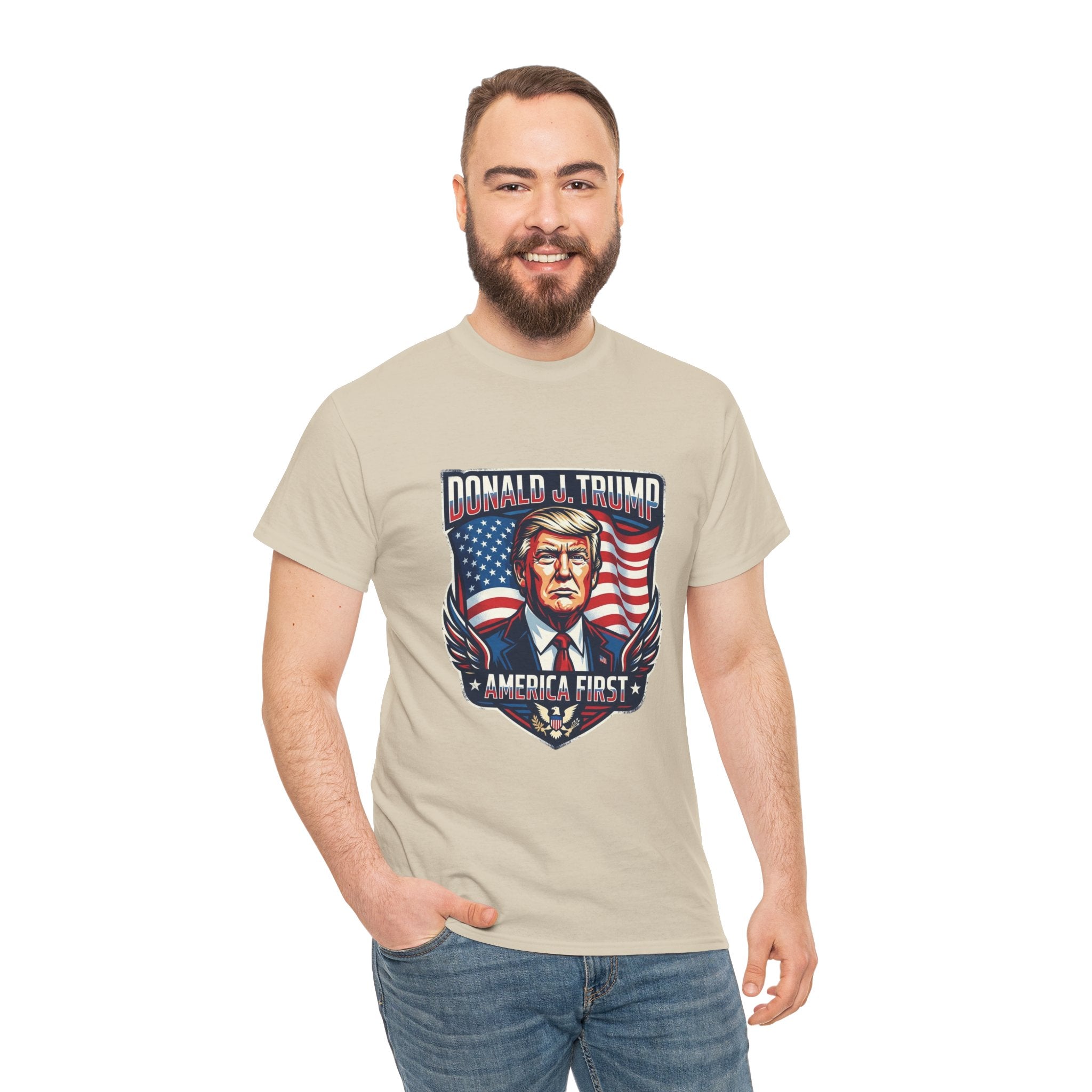 Political Graphic Tee — "America First" Patriotic President Portrait T‑Shirt