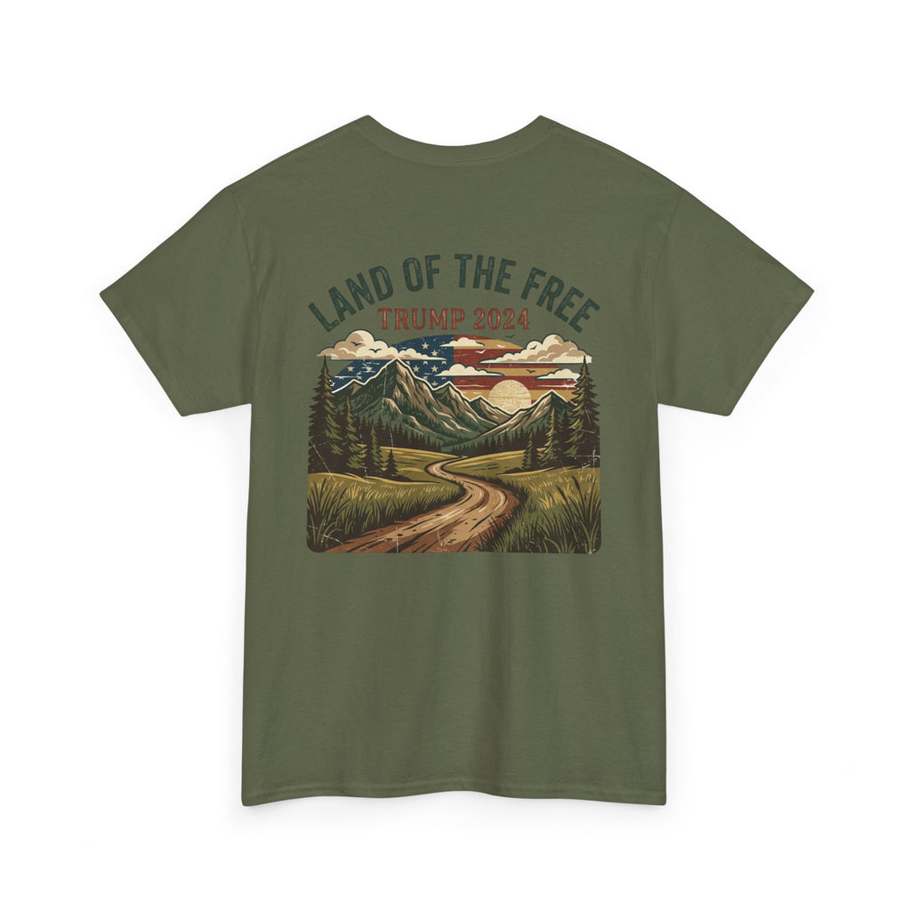 Land of the Free Graphic Tee – Vintage Mountain Campaign Design