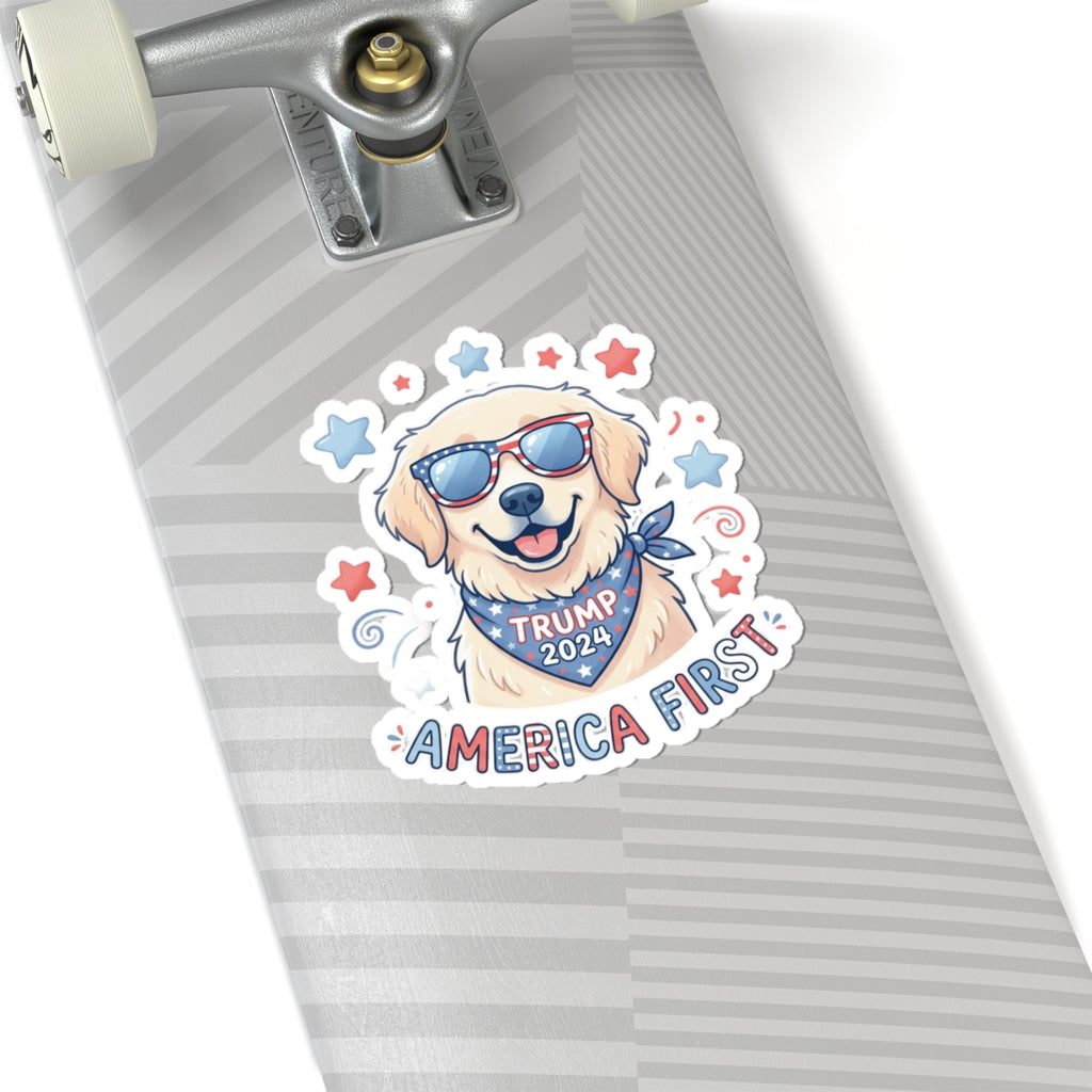 Kiss-Cut Sticker — Patriotic Dog "America First" (Trump 2024)