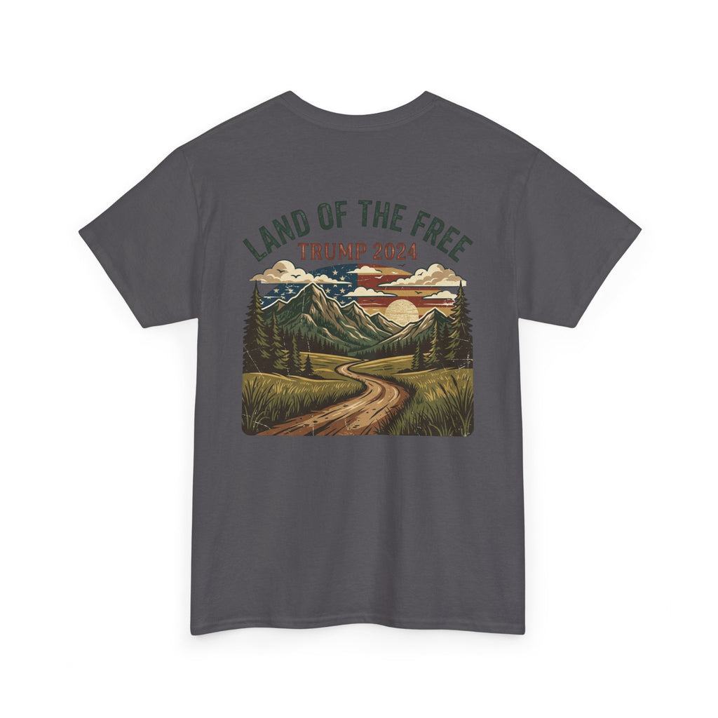 Land of the Free Graphic Tee – Vintage Mountain Campaign Design