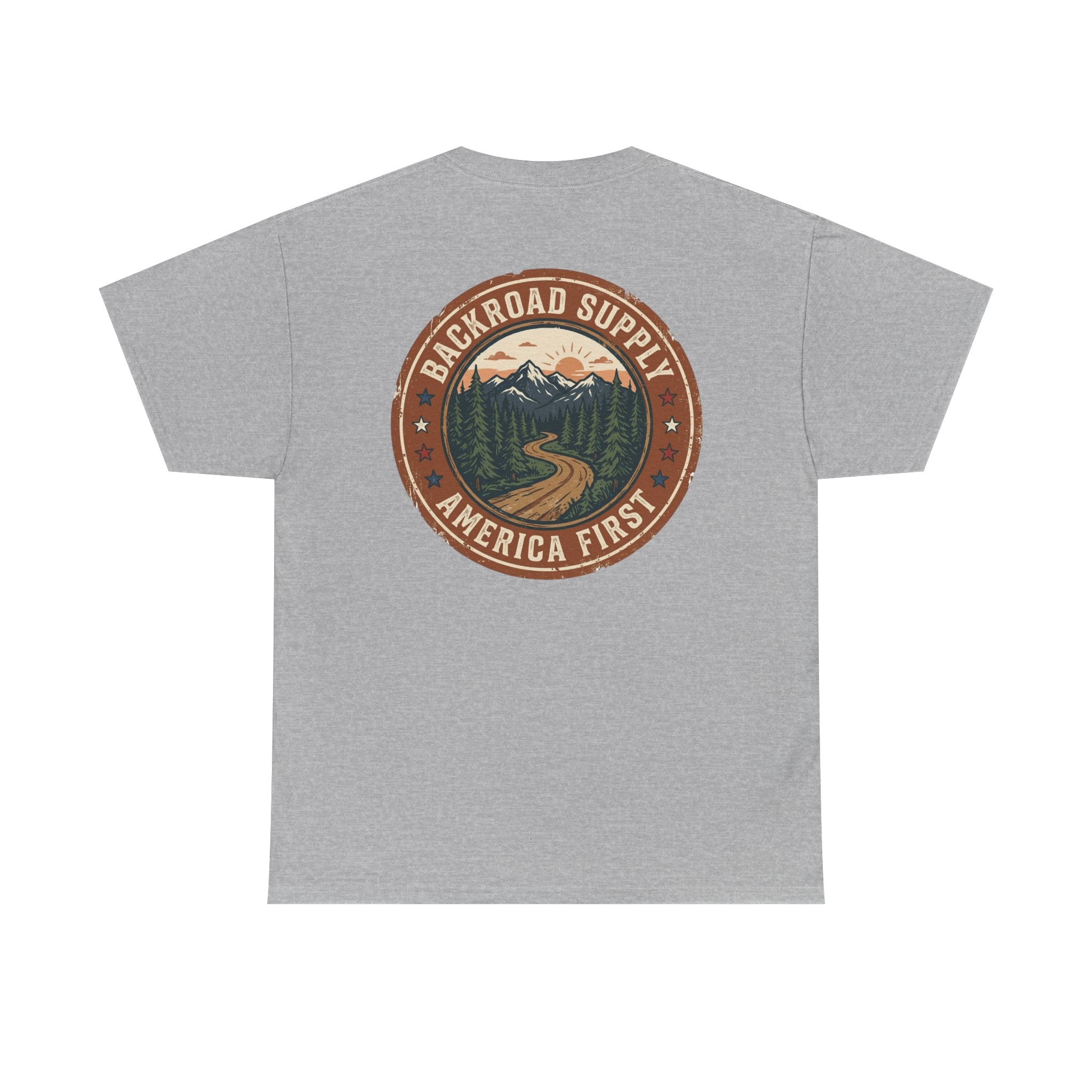 Backroad Supply 'America First' Graphic Tee — Vintage Mountain Road T-Shirt