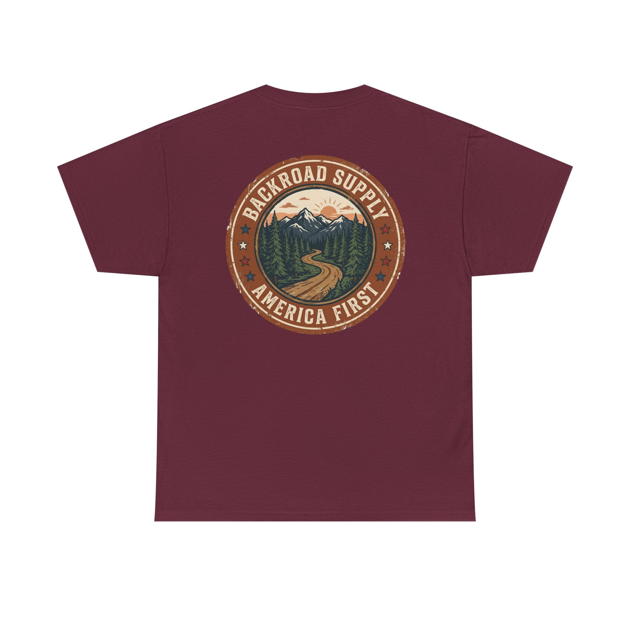 Backroad Supply 'America First' Graphic Tee — Vintage Mountain Road T-Shirt