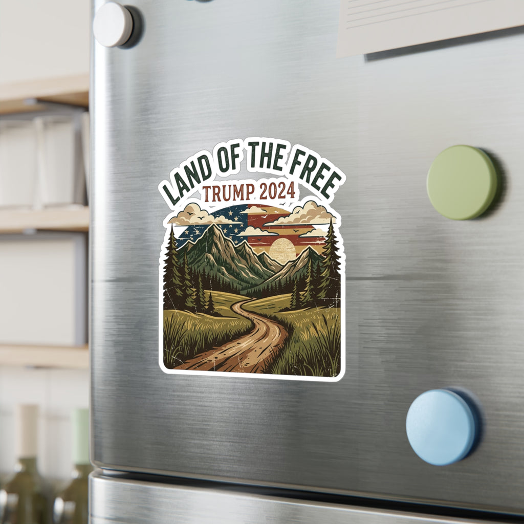 Land of the Free Trump 2024 Vinyl Sticker — Scenic Outdoor Kiss-Cut Decal