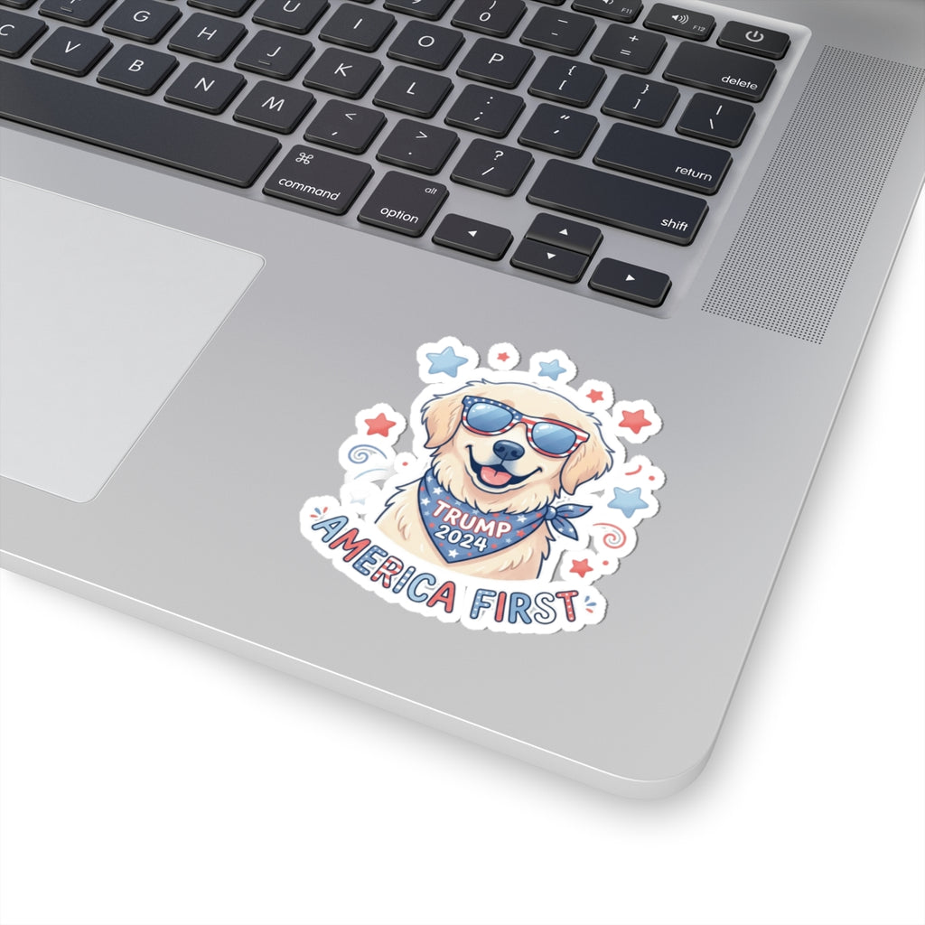 Kiss-Cut Sticker — Patriotic Dog "America First" (Trump 2024)