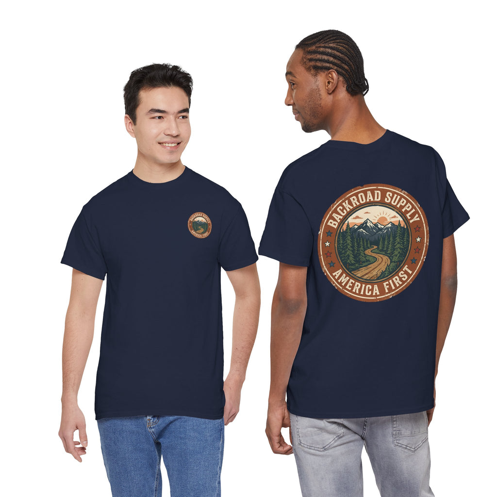 Backroad Supply 'America First' Graphic Tee — Vintage Mountain Road T-Shirt