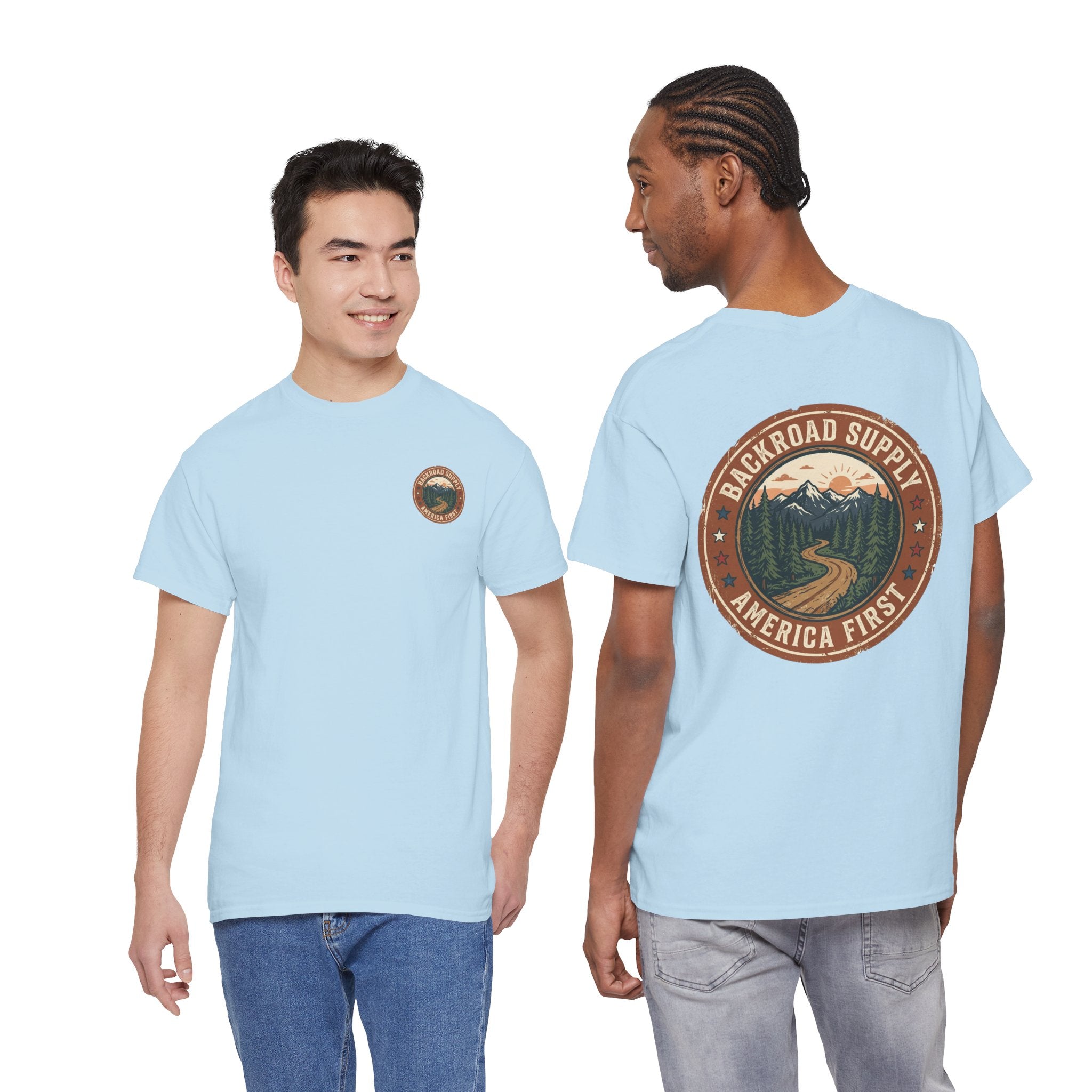Backroad Supply 'America First' Graphic Tee — Vintage Mountain Road T-Shirt