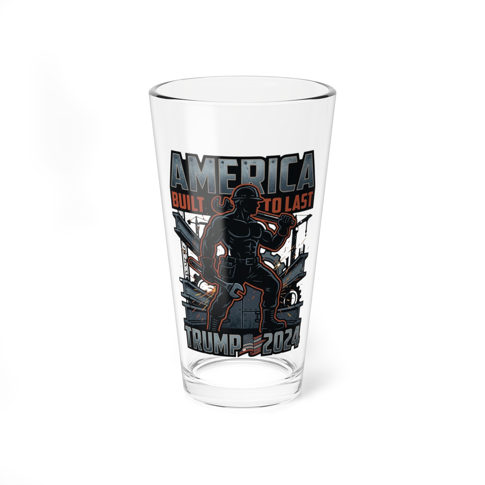 Mixing Glass — "America Built to Last" Patriotic Trump 2024 Pint Glass