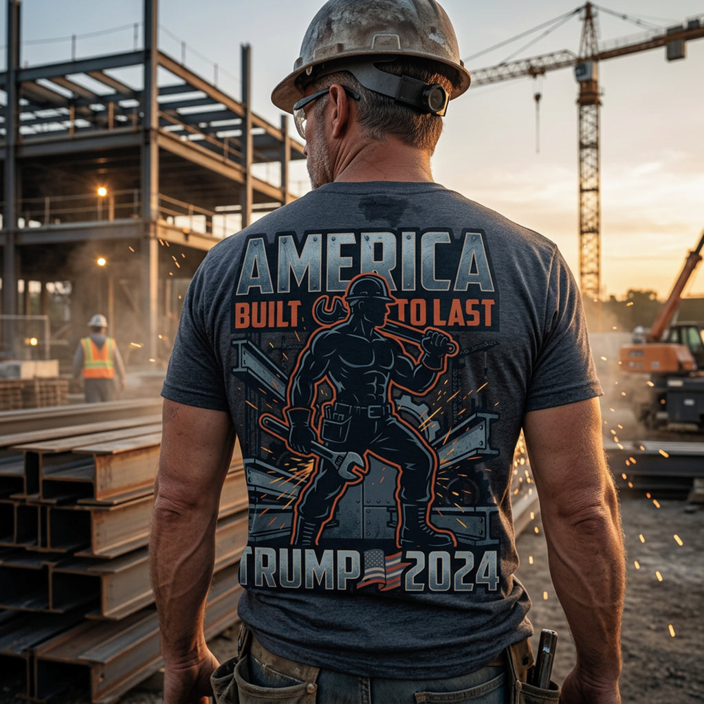 America Built to Last Tee — Trump 2024 Patriotic Graphic T-Shirt