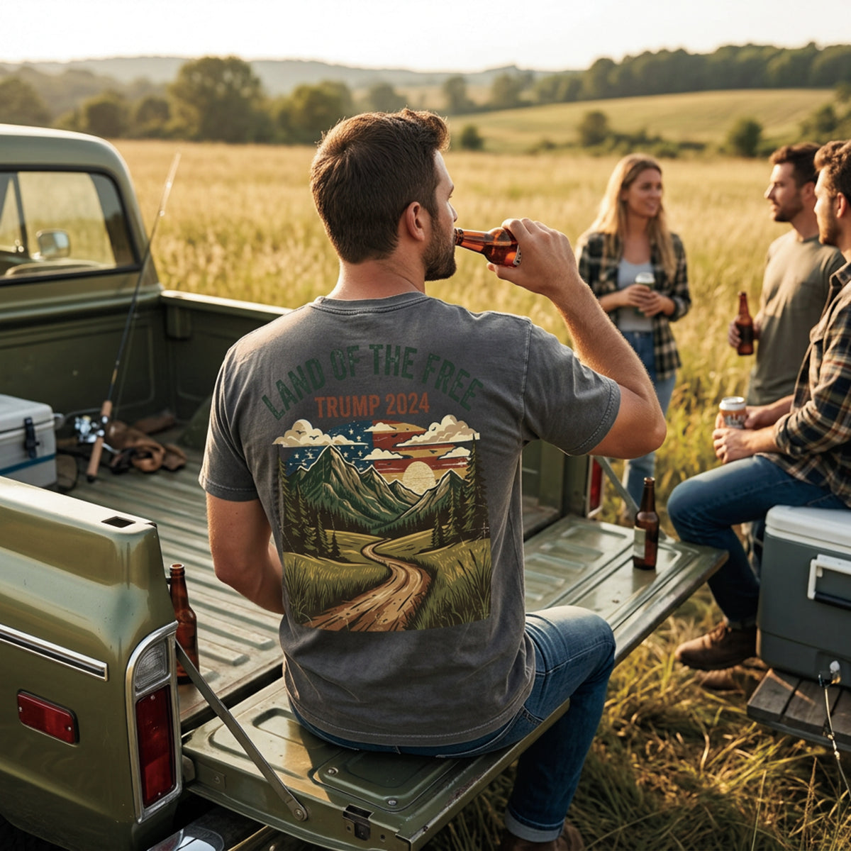 Land of the Free Graphic Tee – Vintage Mountain Campaign Design