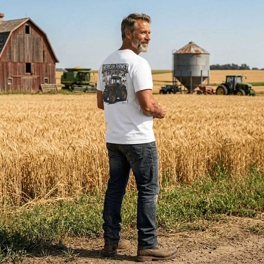 American Farmer Trump T-Shirt – Patriotic Tractor Graphic Tee